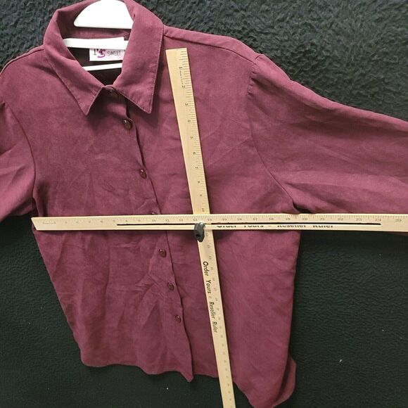 Maggie Sweet Womens Button Up Shirt Maroon Size Medium 100% Polyester LongSleeve - Picture 3 of 12